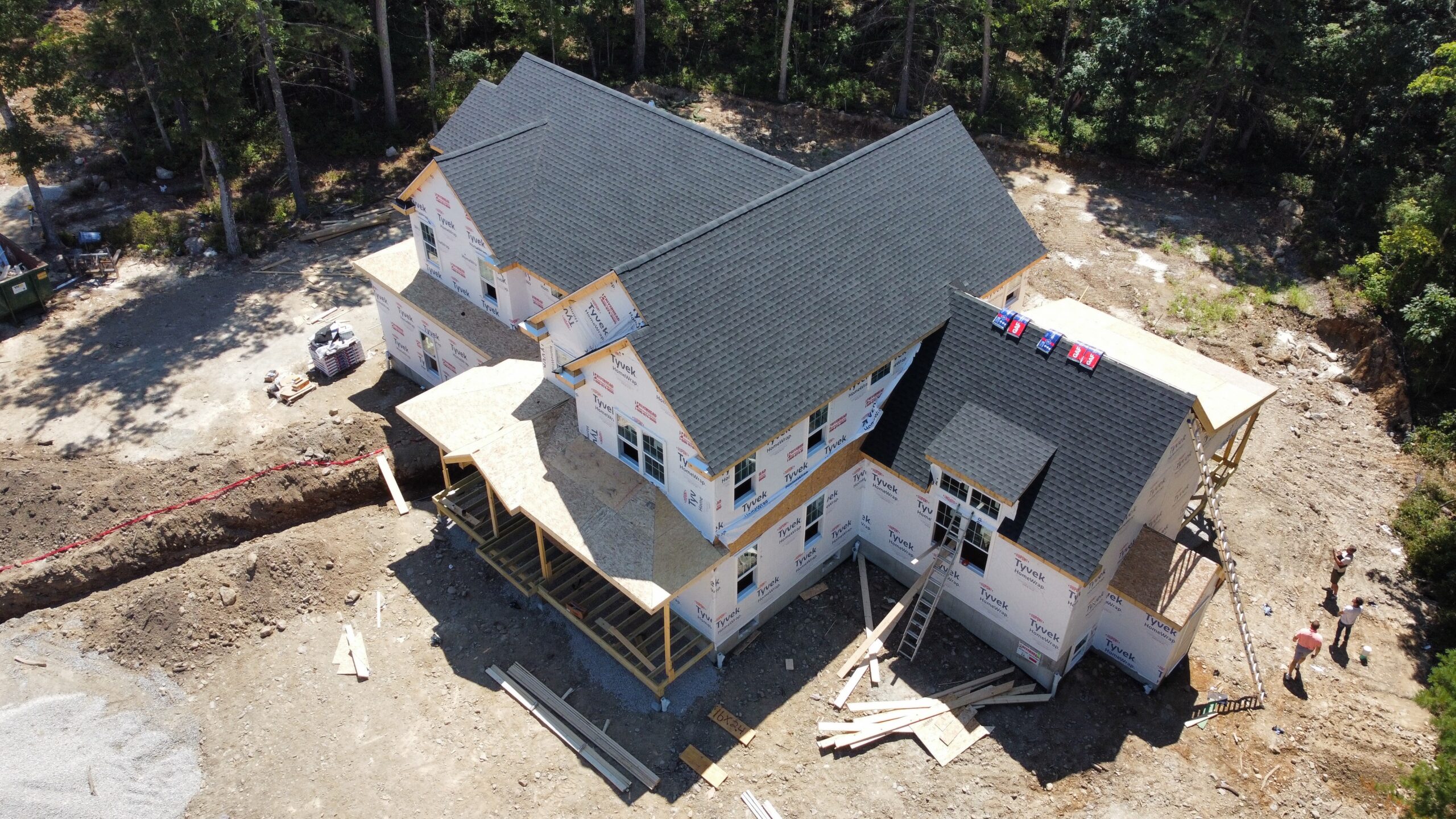 A drone image of a home under construction